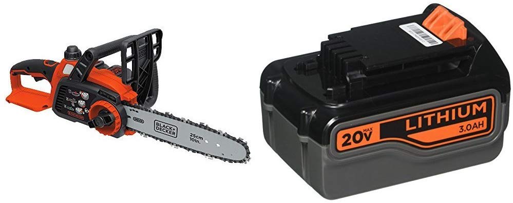 BLACK+DECKER LCS1020 20V Max Lithium Ion Chainsaw, 10-Inch with 3.0Ah Battery